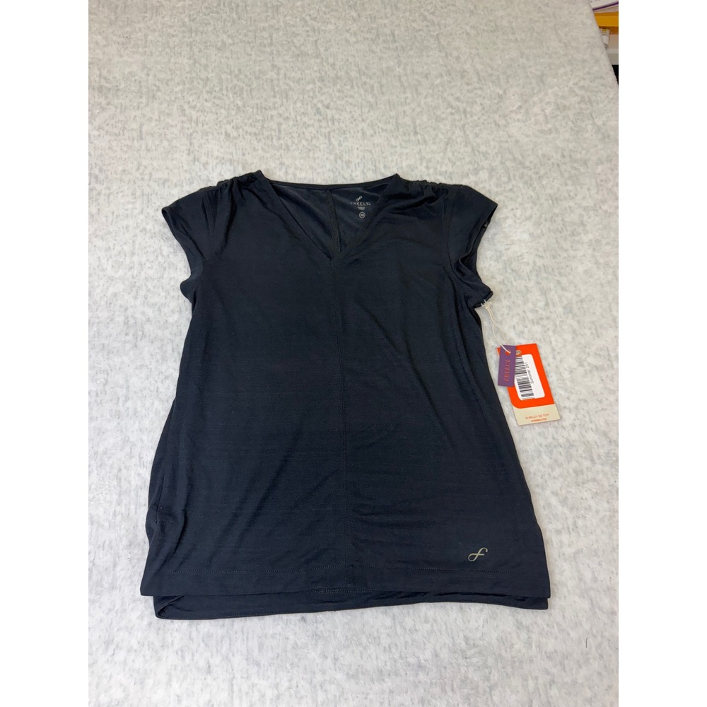 Freely Shirley SS Top Commuter Black V-Neck Cap Sleeve Recycled Shirt XS NEW